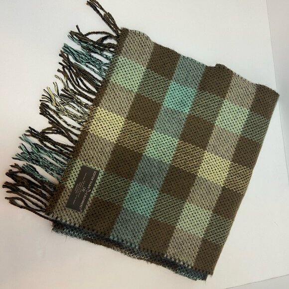 D&Y “Softer Than Cashmere?” Plaid Fringe Scarf – Brown & Teal - Picture 4 of 7